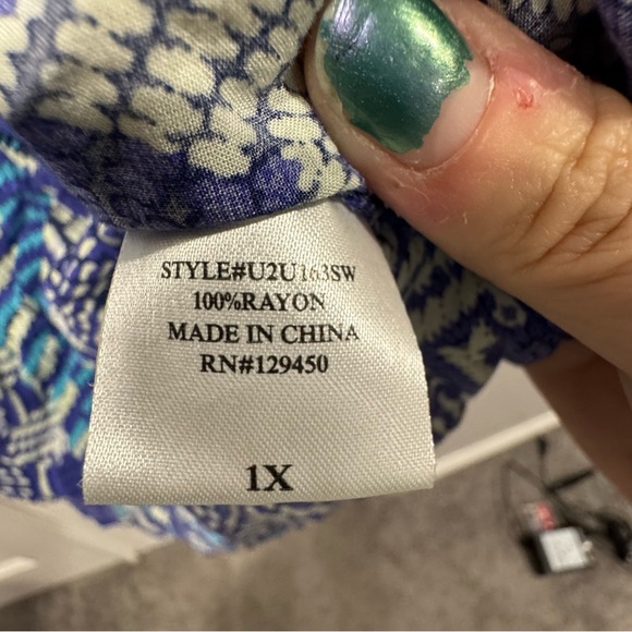 Como Woman‎ Blue Boho Print Peasant Blouse – Size 1X - Picture 7 of 7